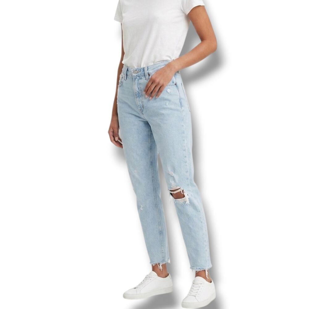 Abercrombie & Fitch Curve Love Mom High Rise Distressed Light Wash Jeans 26/2R - Picture 10 of 10